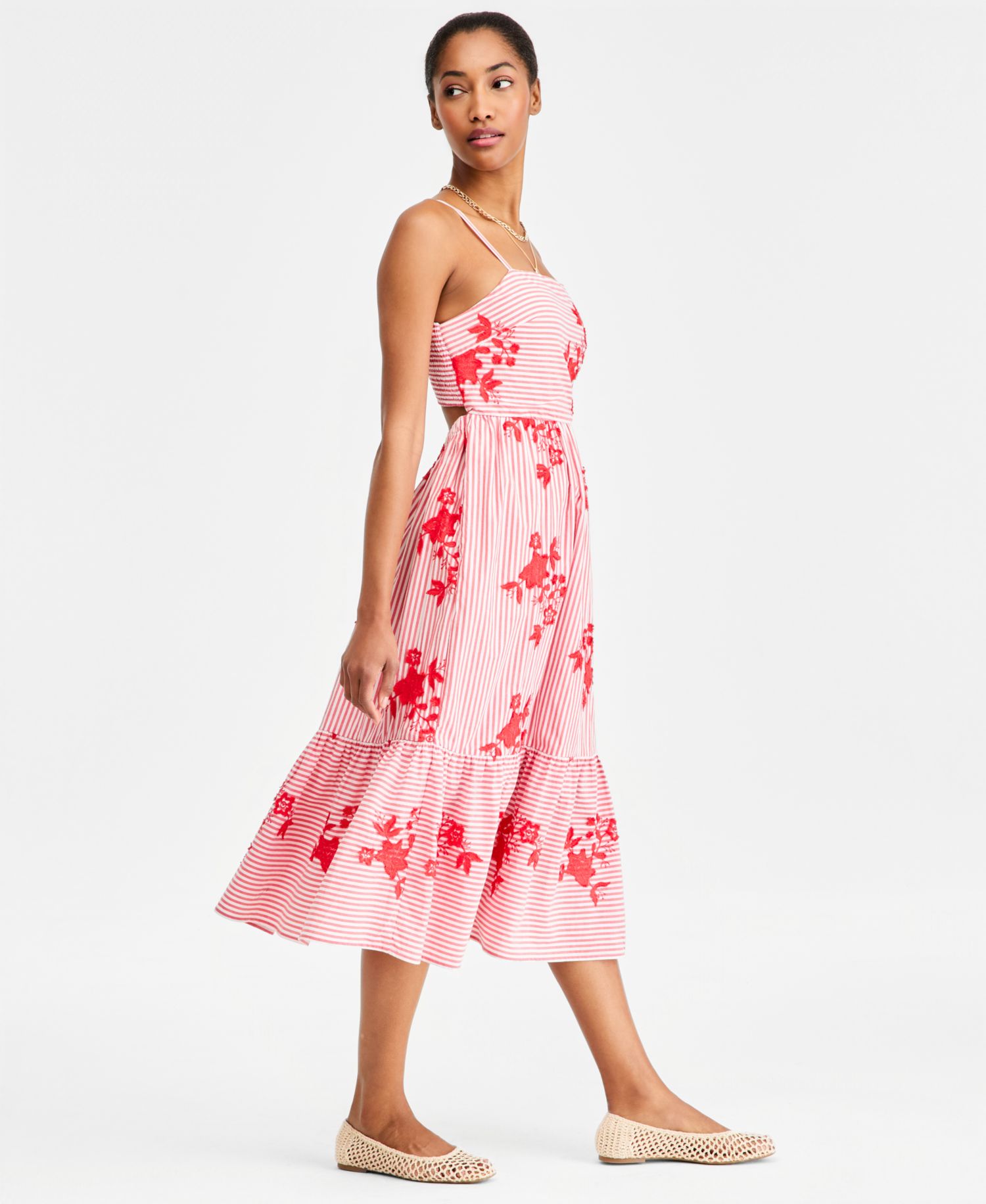 Plus Cutout-Back Tiered Cotton Midi Dress