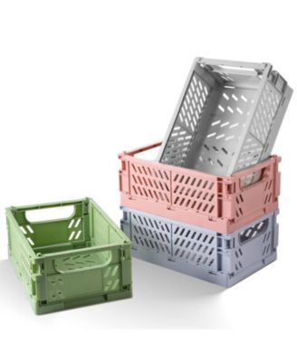 4Pack Plastic Storage Baskets Collapsible Crates Organizing Mini Bins