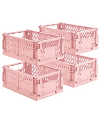 4Pack Plastic Storage Baskets Collapsible Crates Organizing Mini Bins