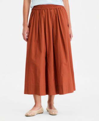 Women's Pull-On Cotton Poplin Midi Skirt