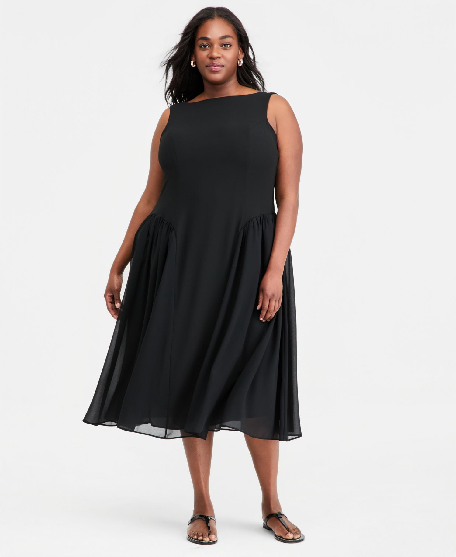 Plus Size Drop-Waist Midi Dress