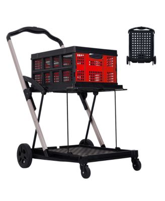 Collapsible Rolling Grocery Cart w/ Removable Basket and 360degree(s) Swivel Wheels, Lightweight Folding Utility Cart for Shopping and Office