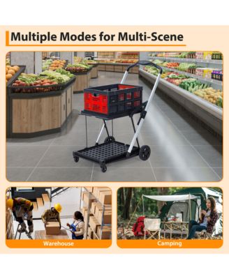 Collapsible Rolling Grocery Cart w/ Removable Basket and 360degree(s) Swivel Wheels, Lightweight Folding Utility Cart for Shopping and Office