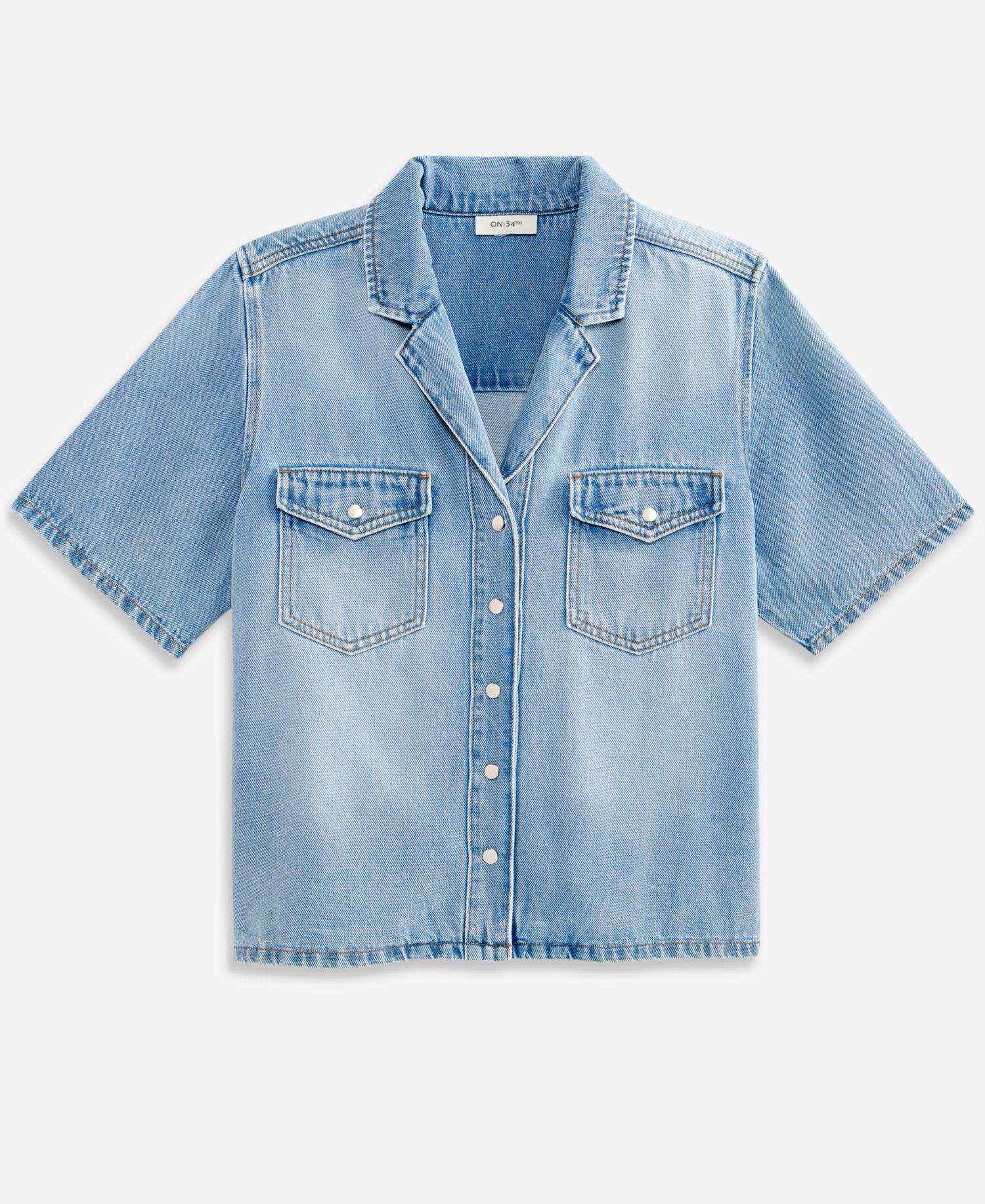 Women's Soft Denim Button-Front Short-Sleeve Shirt