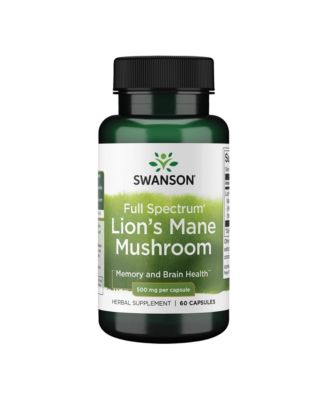 Swanson Lion's Mane Mushroom Capsules 500 mg Each, 60 Capsules Herbal Supplement Supporting Cognitive Function