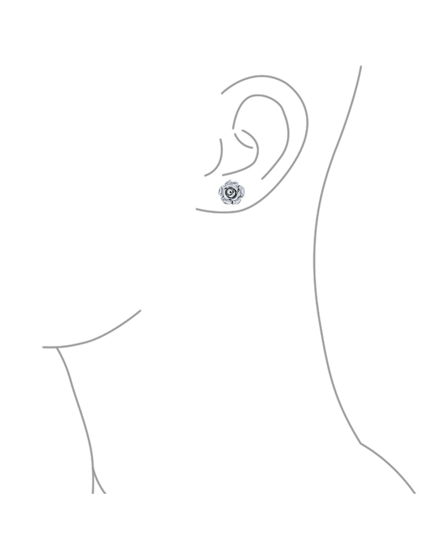 3D Rose Stud Earrings .925 Sterling Silver Post White, Blue, Pink (3 Set)