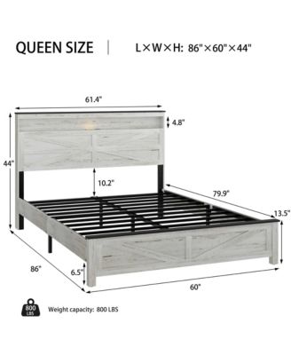 bed frame headboard with LED lights and charging station cushion platform bed