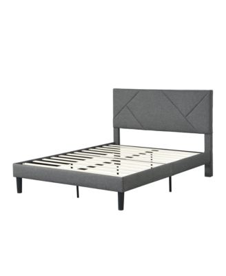 Upholstered Platform Bed Frame with Headboard, Strong Wood Slat Support