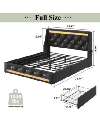 Bed Frame with Wingback Upholstered Diamond Headboard and 2 Storage Drawers