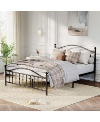 Metal Platform Bed Frame with Graphic Headboard and Under Bed Storage