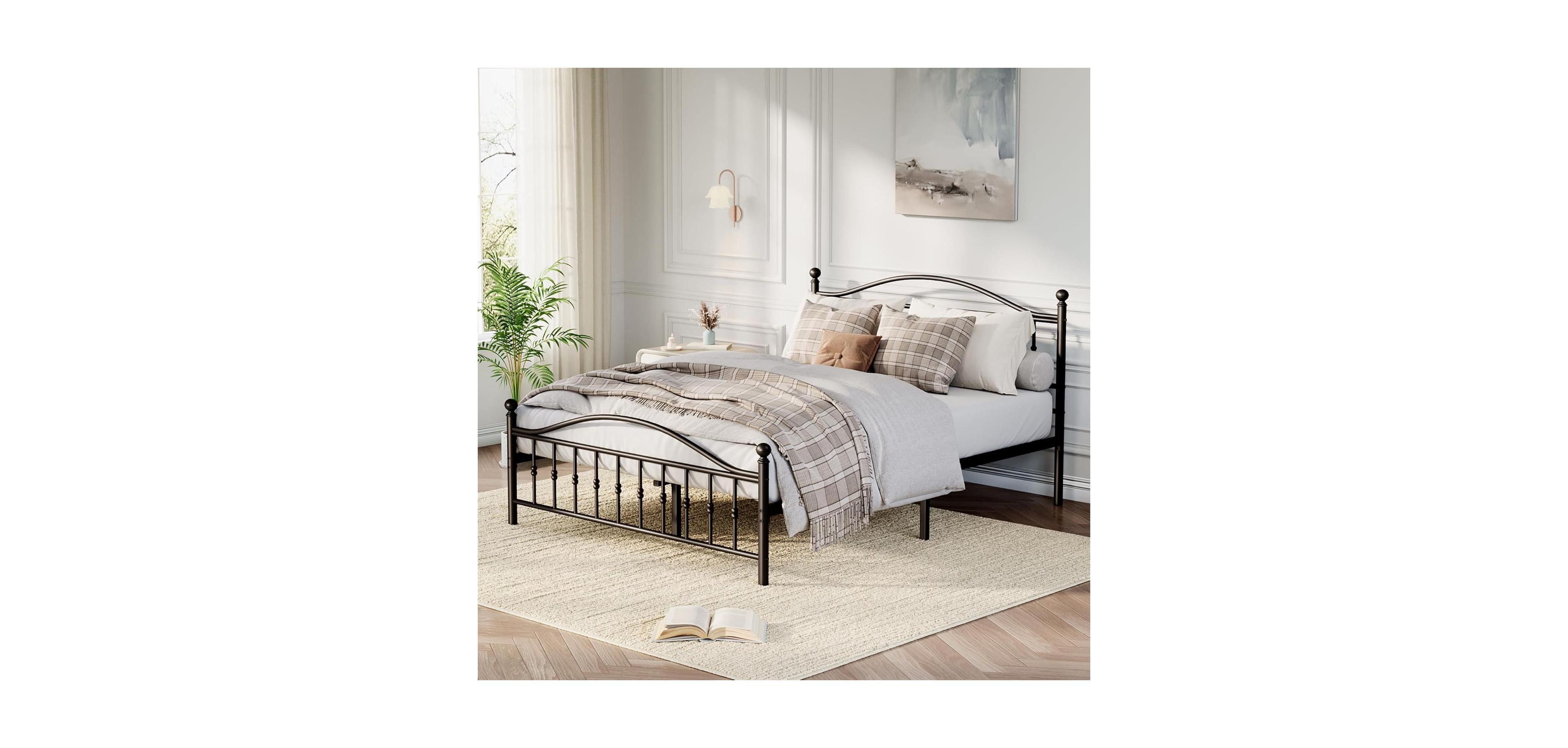 gaomon Metal Platform Bed Frame with Graphic Headboard and Under Bed Storage