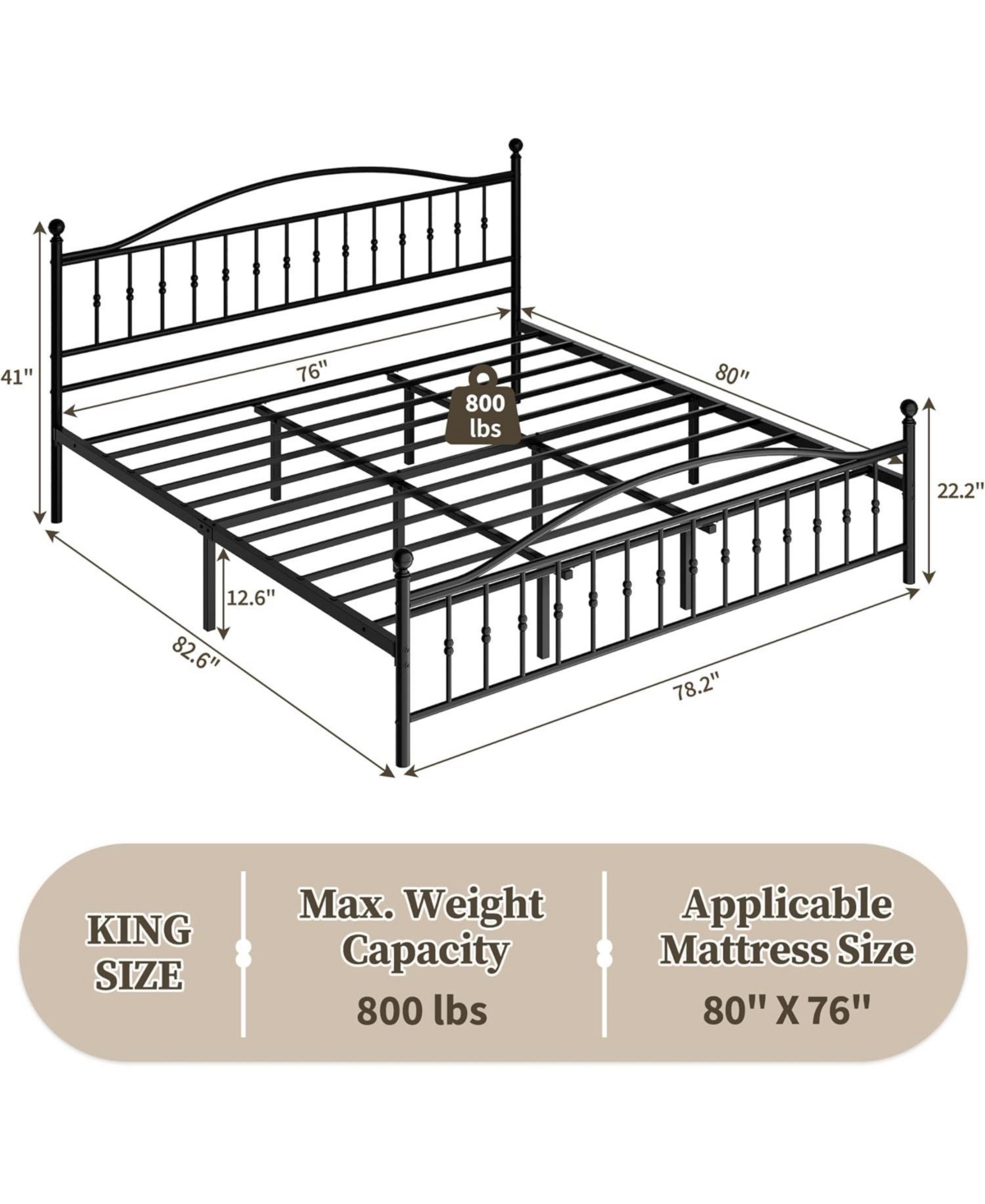 gaomon Metal Platform Bed Frame with Graphic Headboard Under Bed Storage