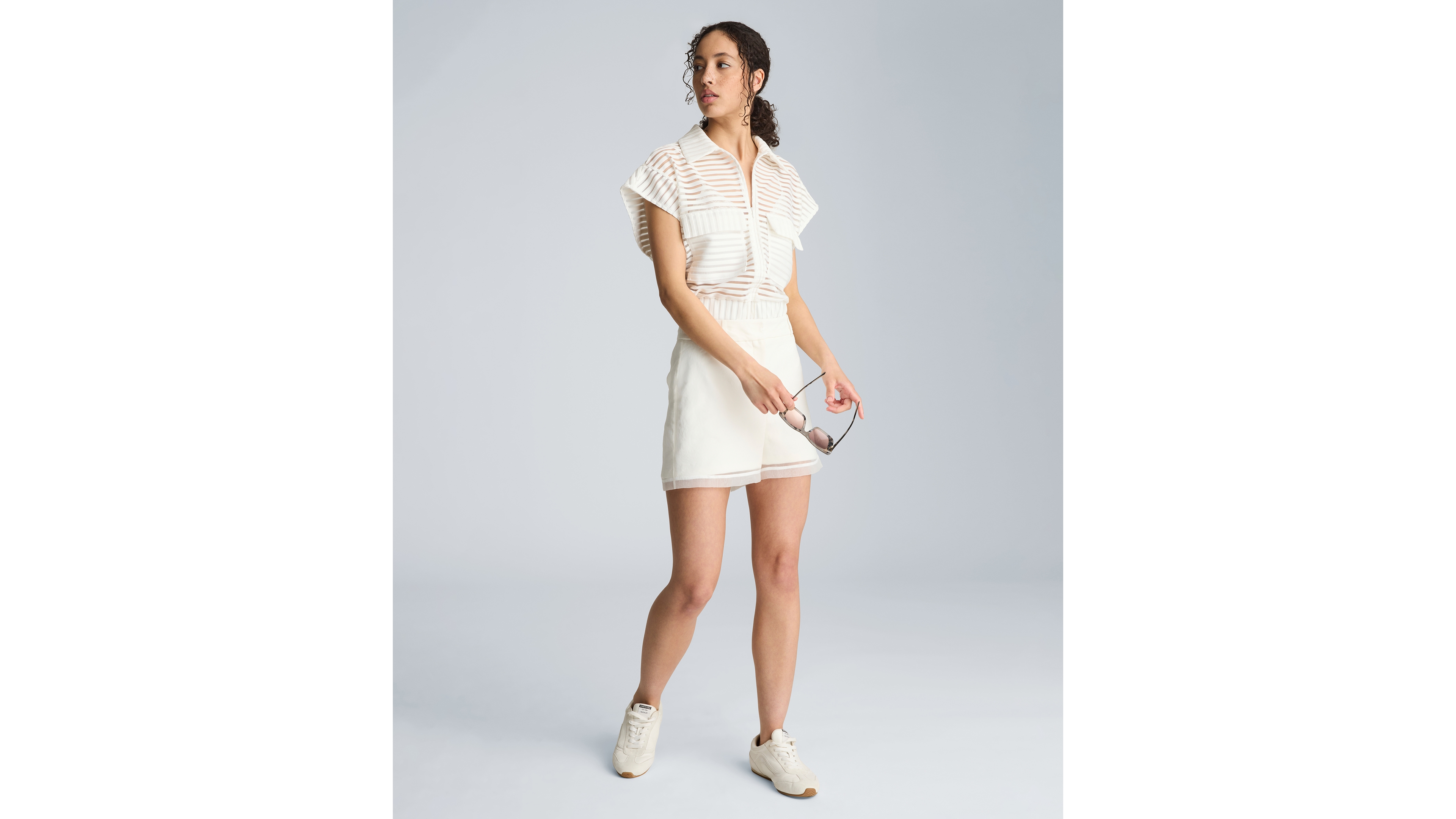 Kenneth Cole Women's High-Rise Sheer Wide-Leg Shorts