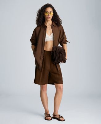 Women's High-Rise Pleated Bermuda Shorts