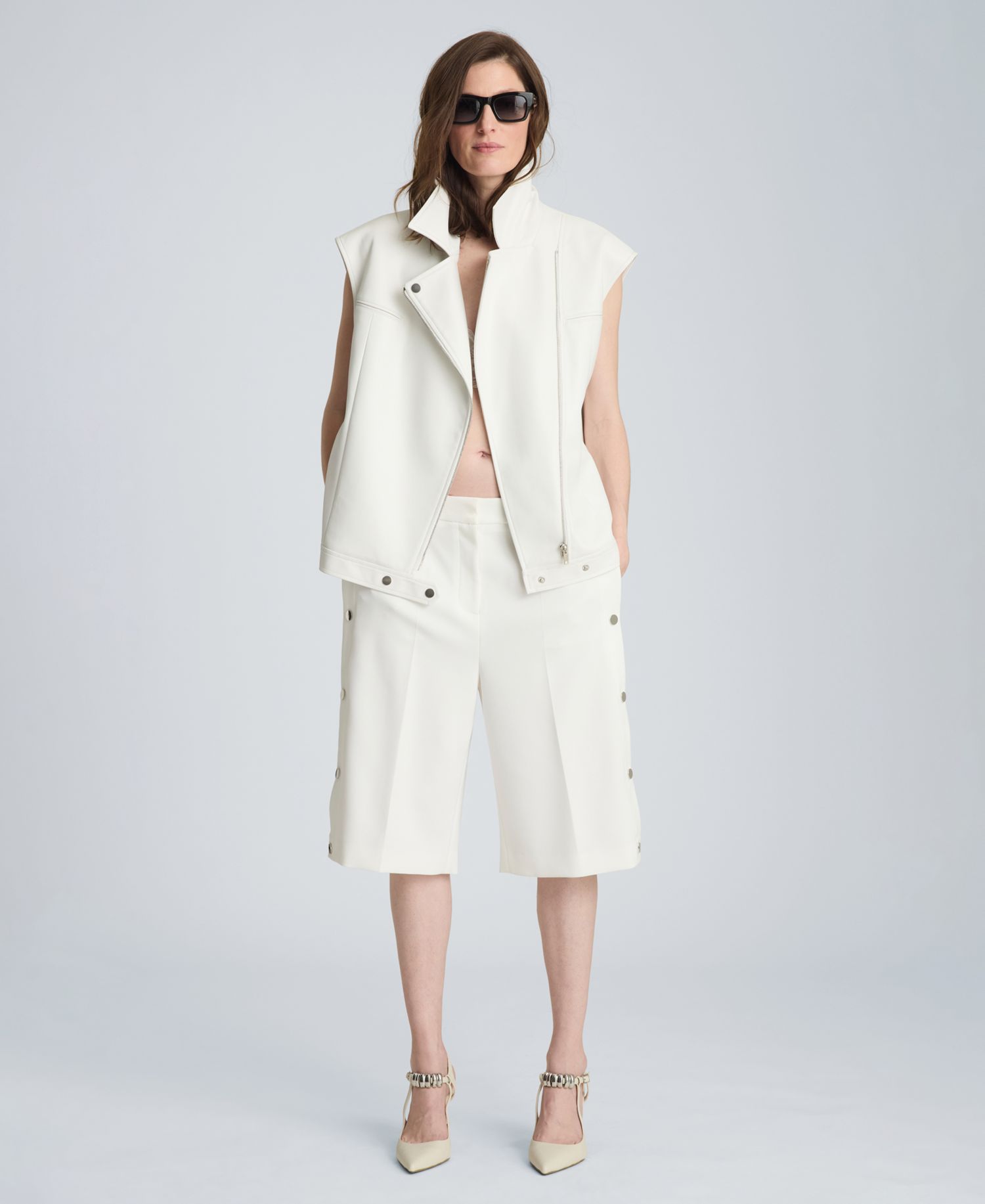 Women's Boxy Moto Faux Leather Sleeveless Vest