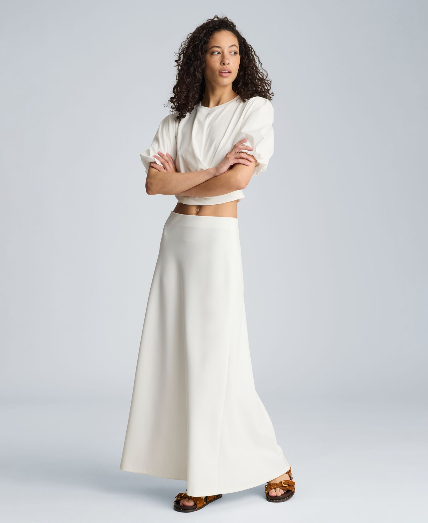 Women's Pull-On Bias Flared Maxi Skirt