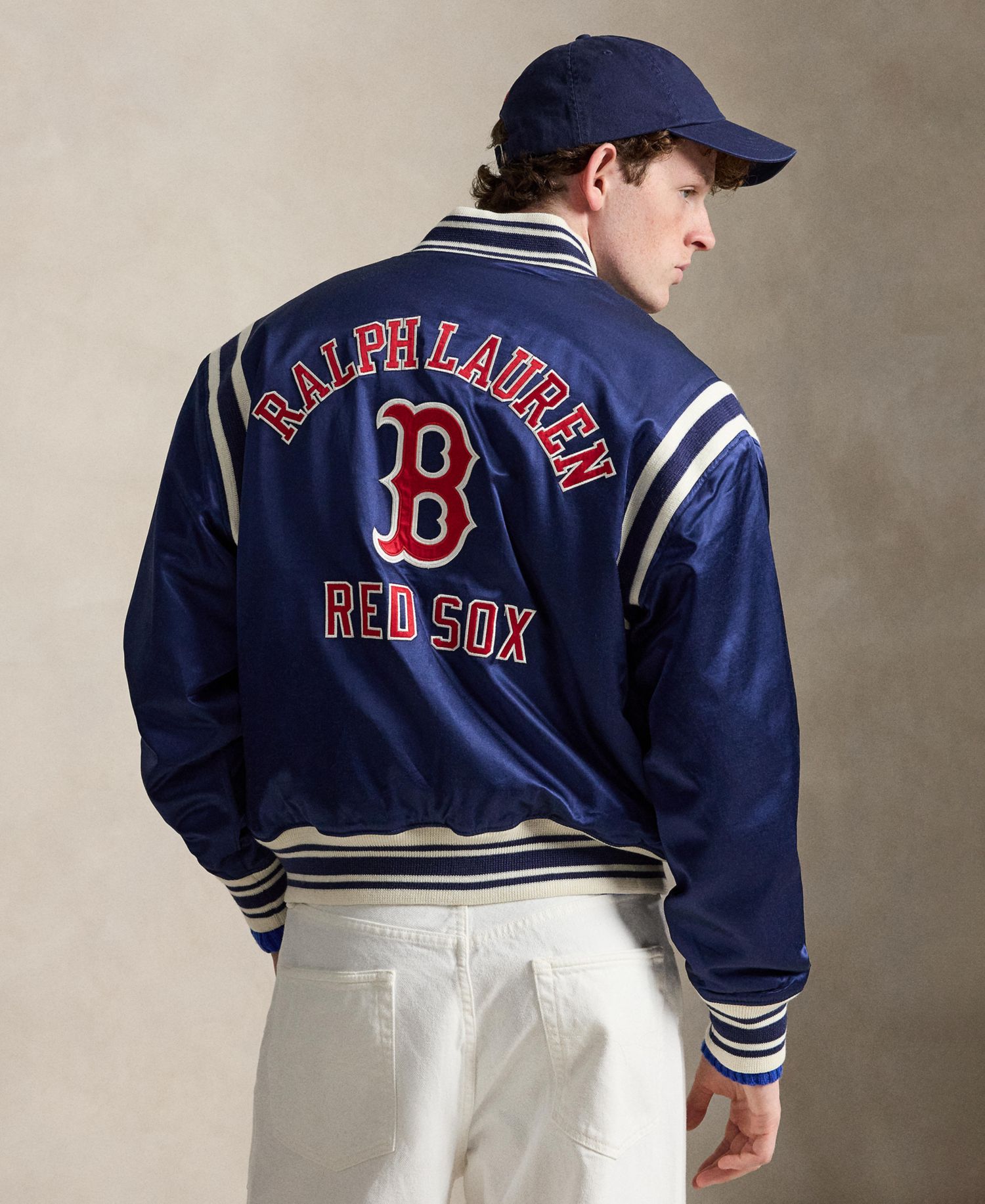 Men's Striped Ribbed Baseball Collar Jacket