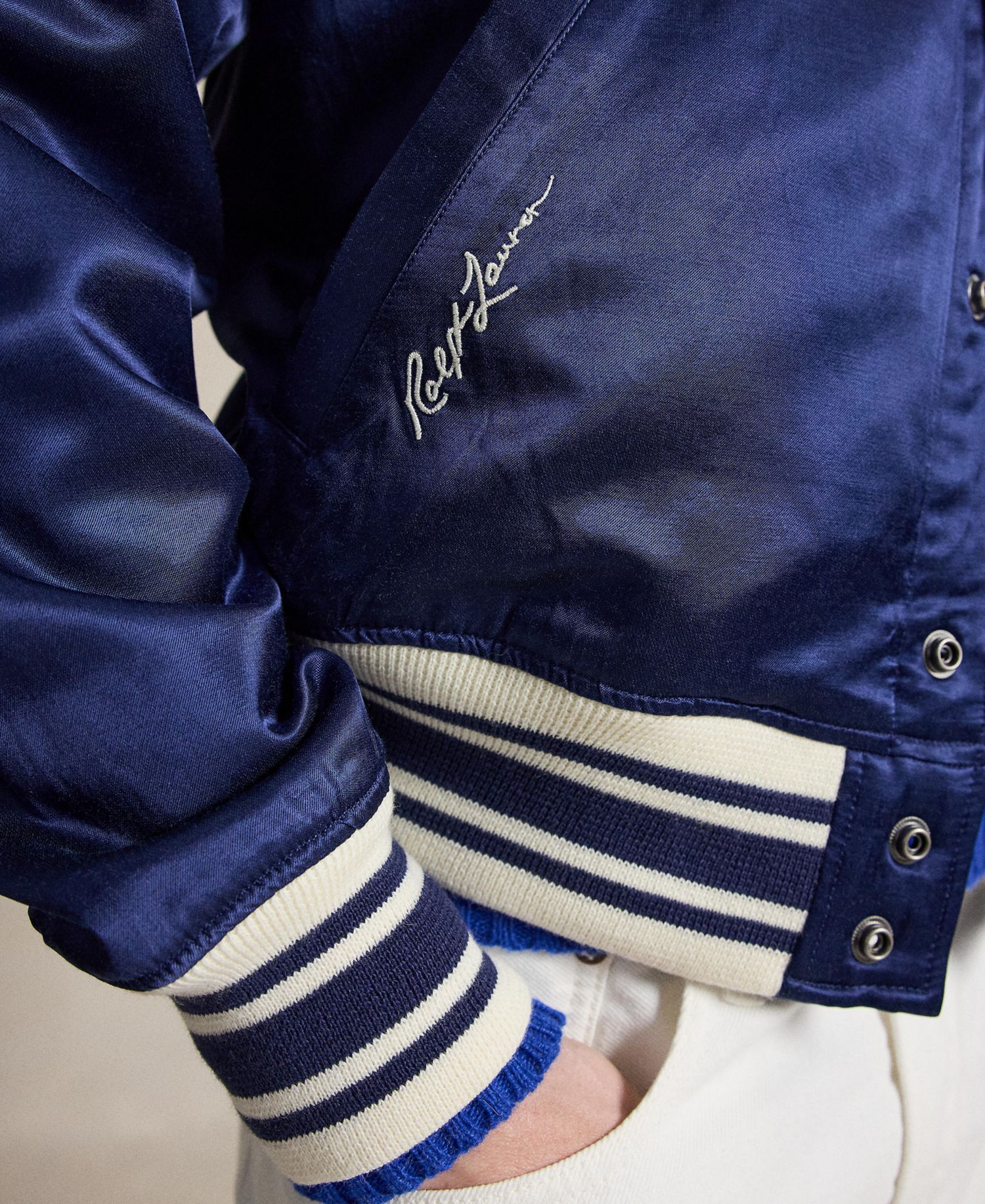Men's Striped Ribbed Baseball Collar Jacket