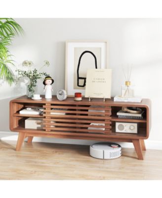 47.5-Inch Sliding Door TV Stand with Rubber Wood Legs