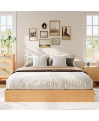 Platform Bed Frame with Wooden Slats, Floor-Standing Design, No Box Spring Needed