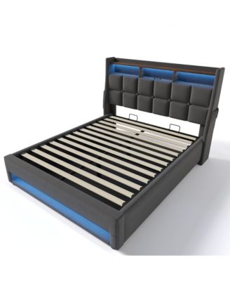 Full size Upholstered Platform bed with a Hydraulic Storage System, LED and USB Charging