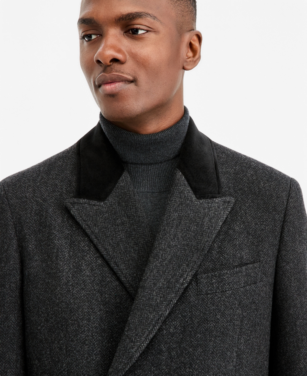 Ted by Ted Baker Men's Modern-Fit Herringbone Charcoal Overcoat