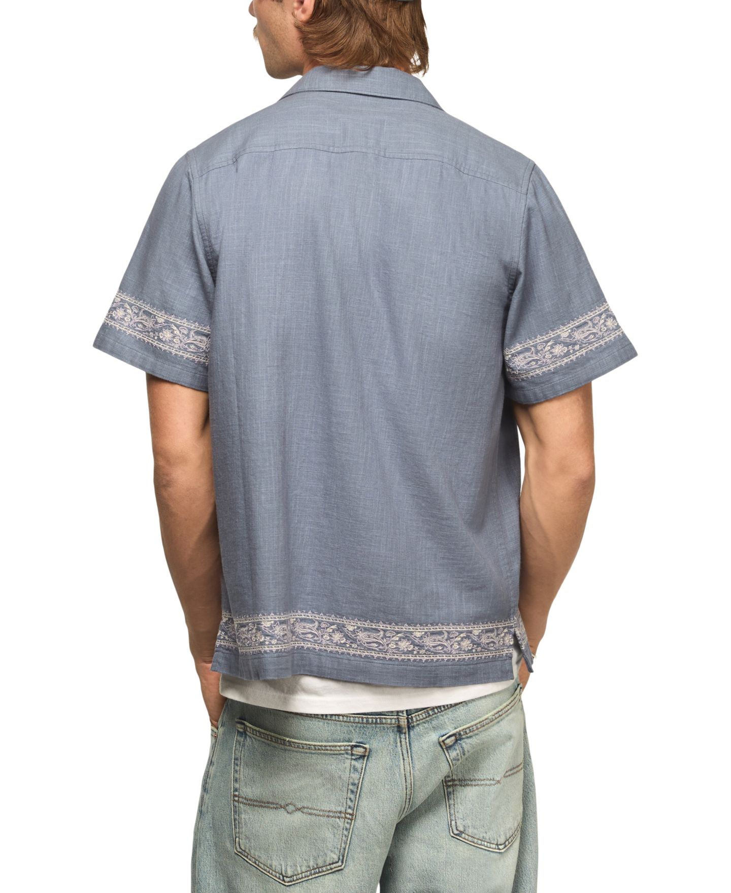 Мужской топ Lucky Brand Detailed Lace Trim Camp Collar Short-Sleeve, цвет: Синий — фото 5