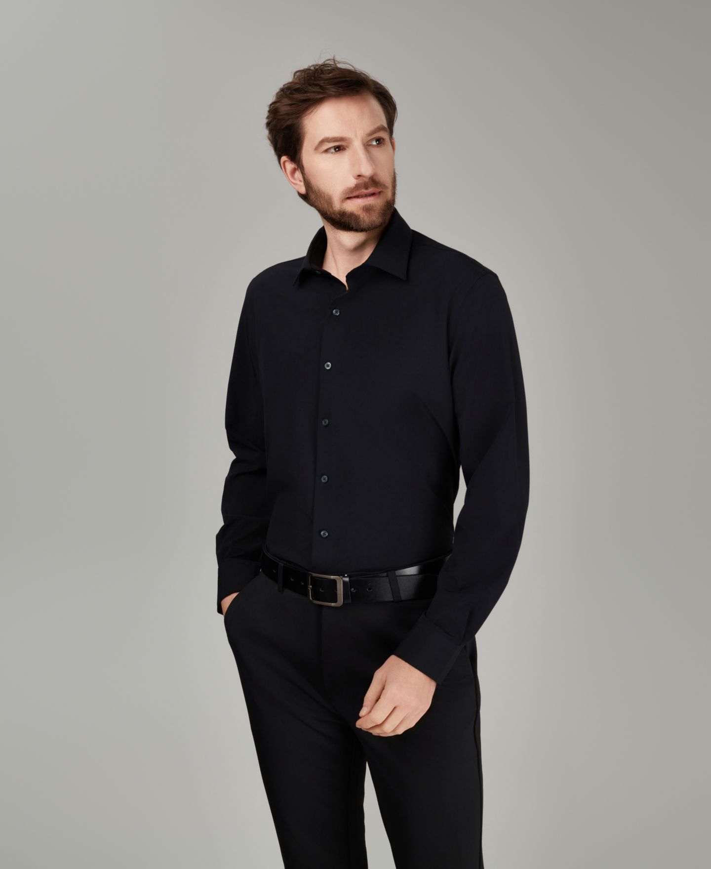 Мужская рубашка Alfani Spread Collar Performance Solid Dress Shirt, цвет: Чёрный — фото 3