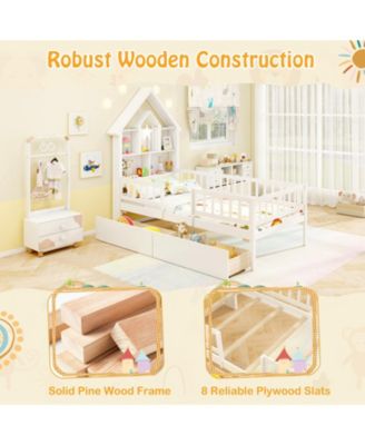 House Bed Kids Montessori Bed with House-Shaped Storage Headboard