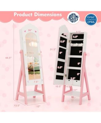 Kids Jewelry Organizer with Full-Length Mirror, Drawers and Shelves