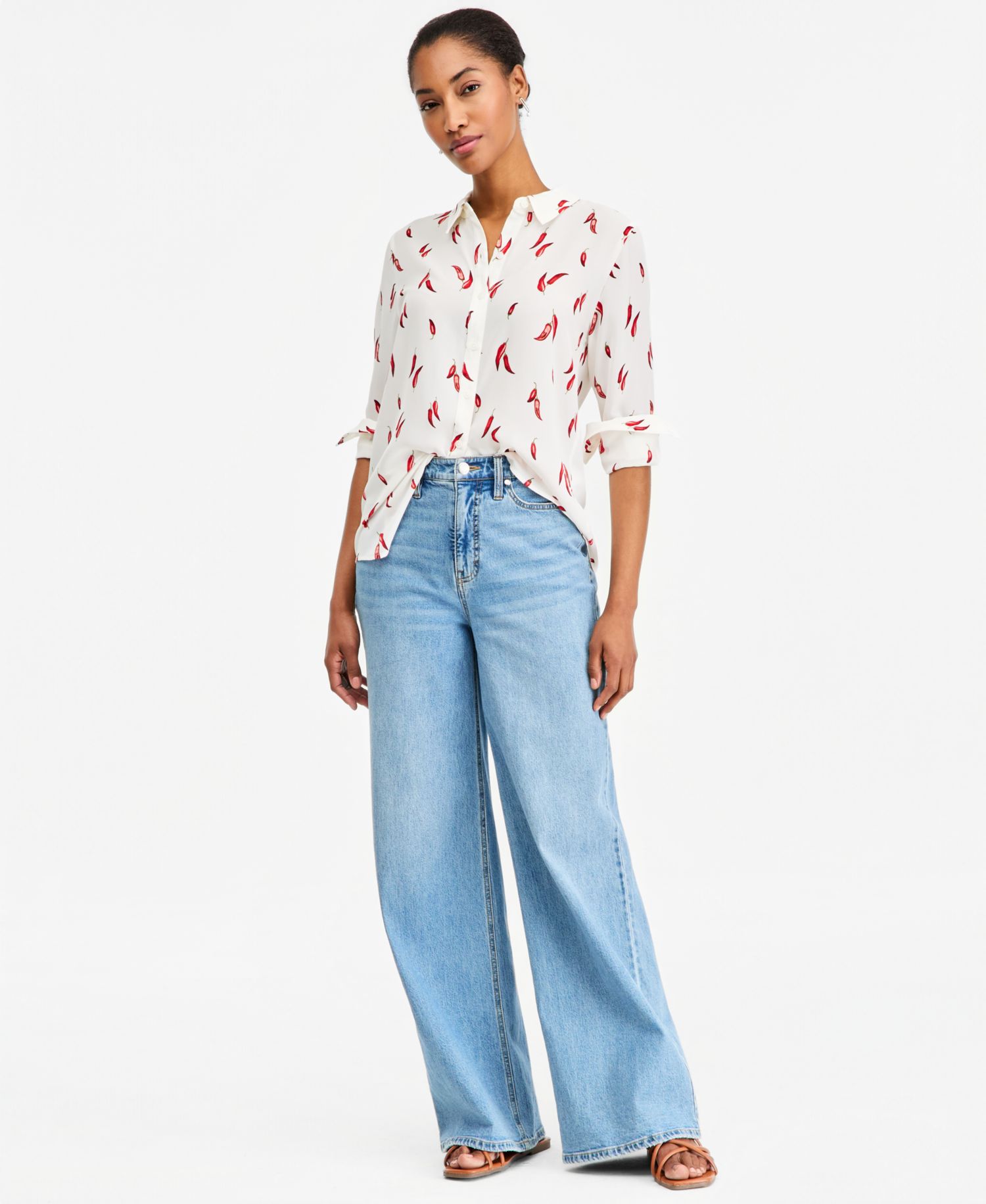 Trendy Plus Size Button-Front Crepe Shirt