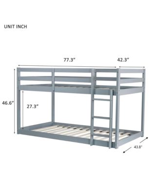Solid Wooden, Solid Rubber Wooden Twin over Twin Floor Bunk Bed with Ladder