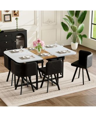 6-Pieces Faux Marble Dining Set with 6 Leather Chairs