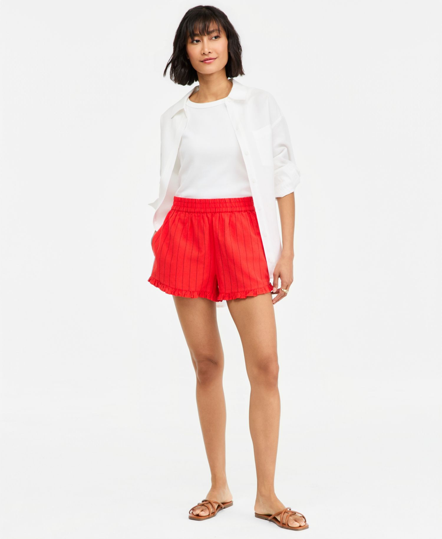 Women's Linen Blend Ruffled-Hem Pull-On Shorts