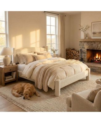 Boucle Bed Frame, Upholstered Platform Cloud Bed with Soft Round Headboard, Heavy Duty and Noise Free, No Box Spring Needed, Easy Assembly