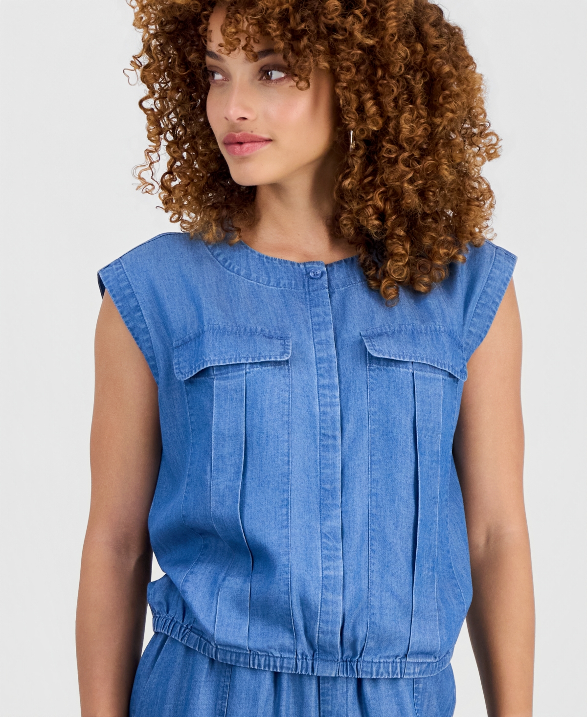 I.n.c. International Concepts Petite Chambray Drop-Shoulder Top, Macy's Exclusive