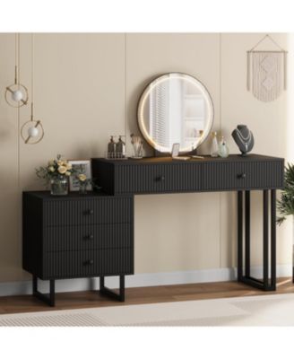 Makeup Vanity Desk with Mirror Lights, Small Vanity with 5 Drawers,Modern Organizer with 3 Color Lights Adjustable Brightness for Bedroom