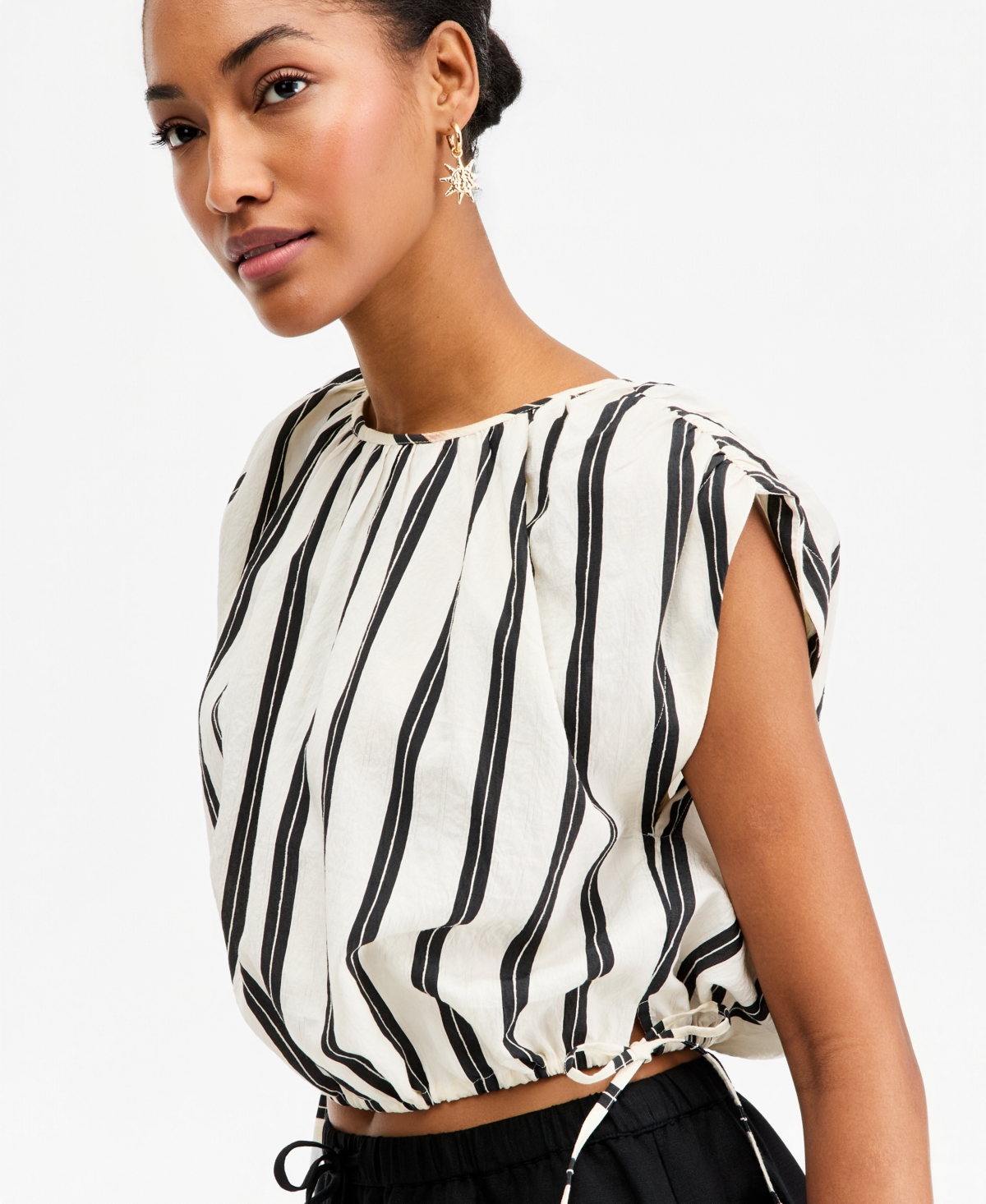 On 34th Women's Emma Striped Side-Tie Crop Bubble Top, Macy's Exclusive