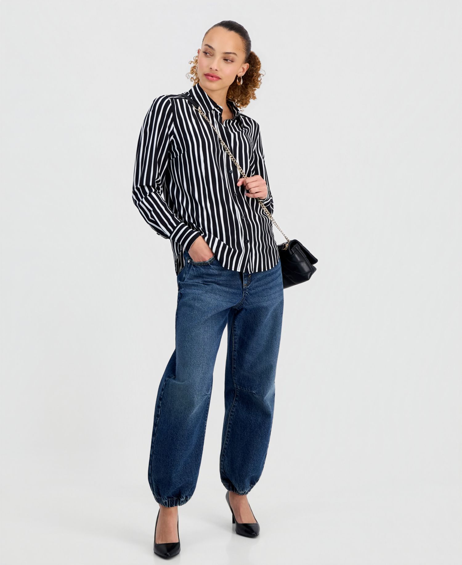 Petite Striped Button-Up Shirt