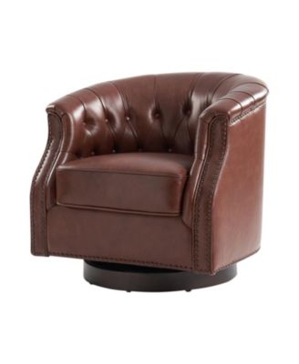 Nixmary 32"W Transitional Genuine Leather Chesterfield Rocker Swivel Chair with Nailhead Trims