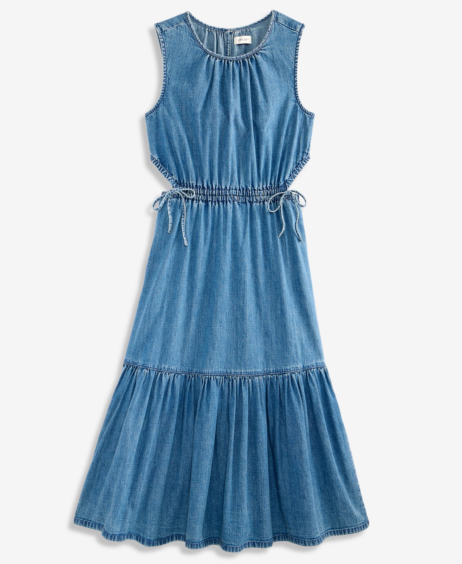 Women's Denim Tiered Cutout Midi Dress
