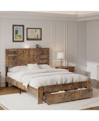 Full-size bed frame with 2 storage drawers and 2 USB ports