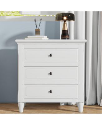 Nightstand with 3 Drawers and Smooth Gliding Rails, Modern Wood Bedside Table with Metal Handle and Rubber Legs for Bedroom