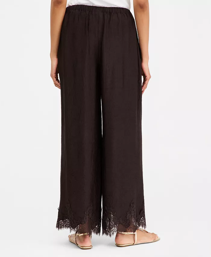 Women's Crinkle Satin Lace-Hem Pull-On Pants - thumbnail 2