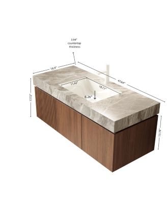 48 Inch Floating Bathroom Vanity with Sink Plywood Cabinet Drawer Doors Sintered Stone Top Ceramic Basin 1 Pre Drilled Hole Pre Assembled B