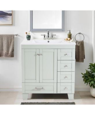 30 Inch  Bathroom Vanity with Ceramic Sink Soft Close Drawers Solid Wood Frame Multi Organizer Storage 76x47x85cm