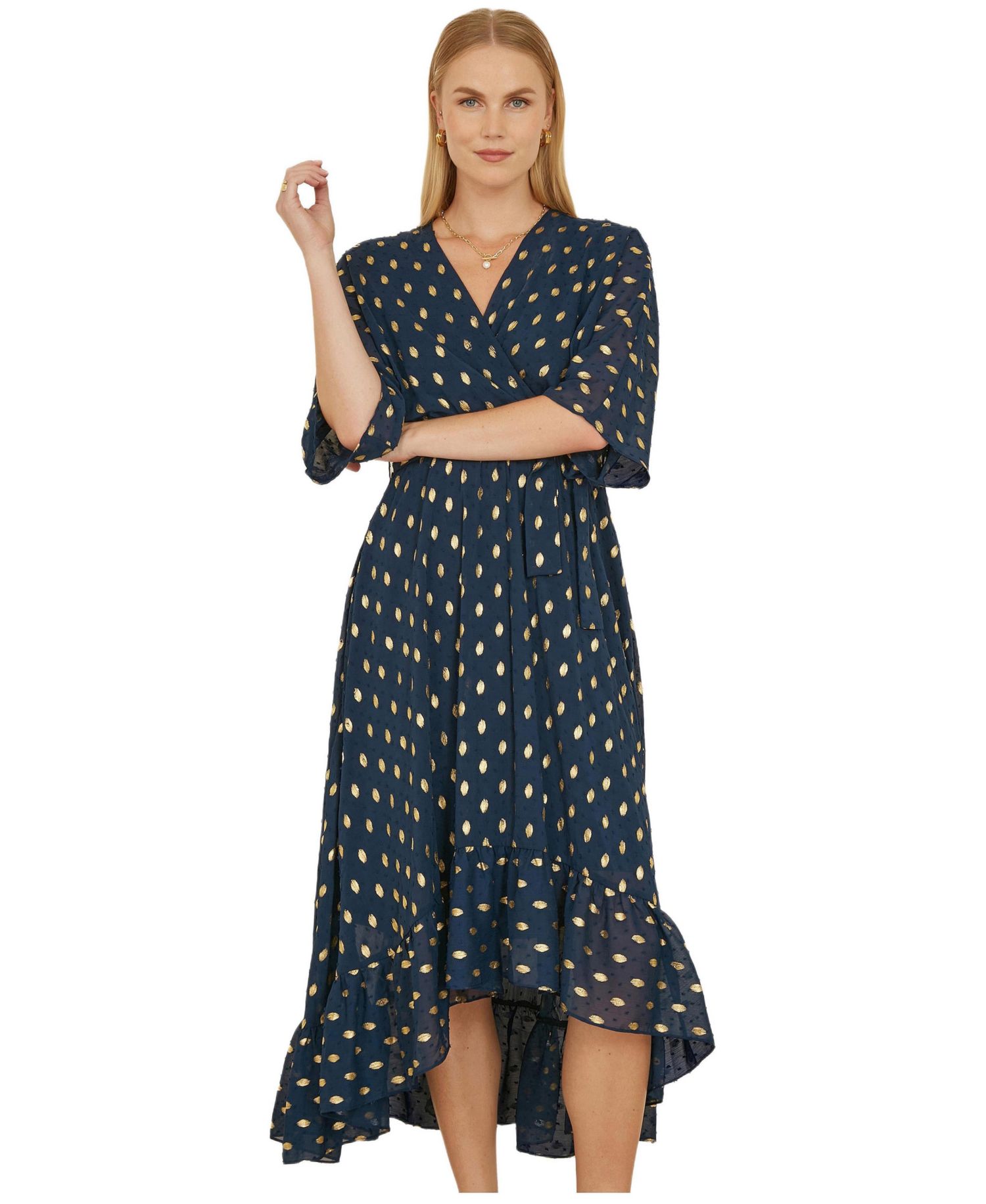 Women's Foil Print Wrap Over Dress
