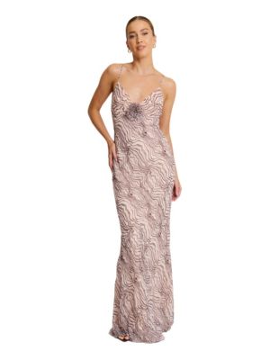 Women's Strappy Coursage Beaded Maxi Dress