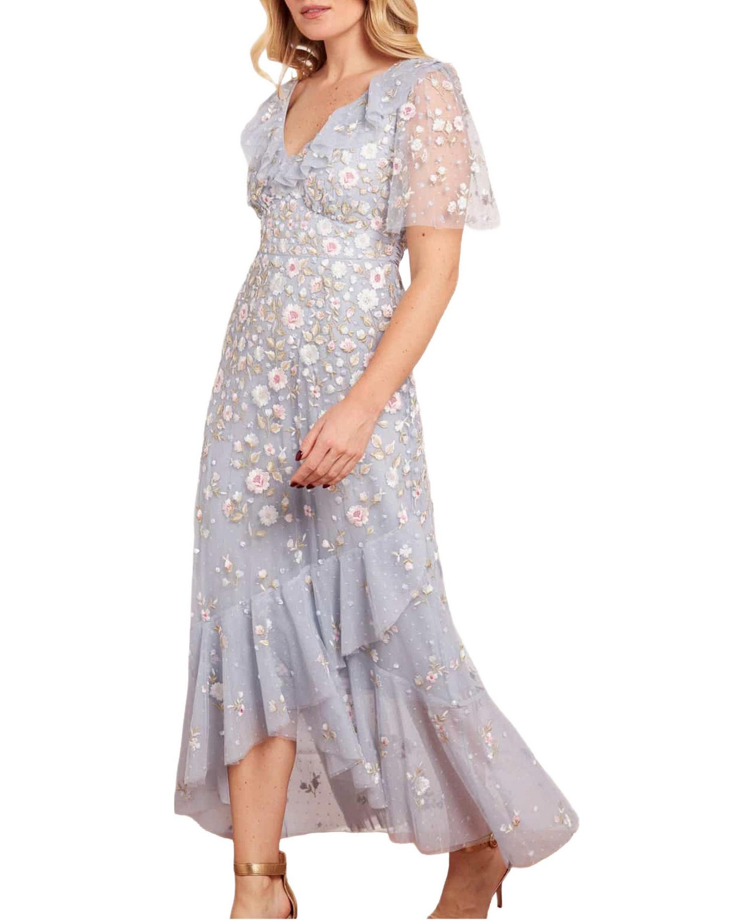 Women's Ethereal Blooms Frill Ankle Gown
