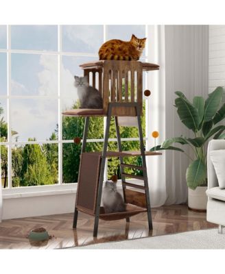 Modern Cat Tree 58 Inch, Large Cat Tower for Maine Coon with Scratching Board, Large Perch, Hammock and Removable Pads